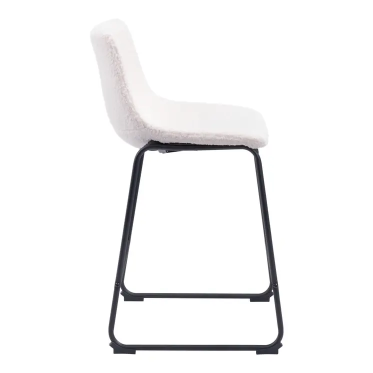 Set of Two 24" Ivory And Black Shearling And Steel Counter Height Bar Chairs