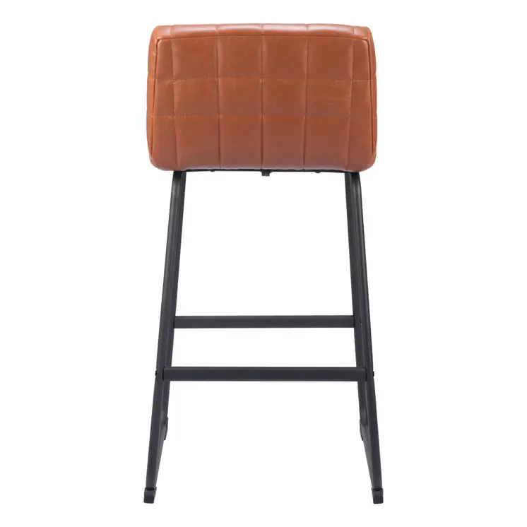 Set of Two 30" Brown And Black Faux Leather And Steel Bar Height Bar Chairs