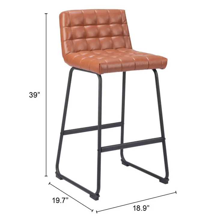 Set of Two 30" Brown And Black Faux Leather And Steel Bar Height Bar Chairs