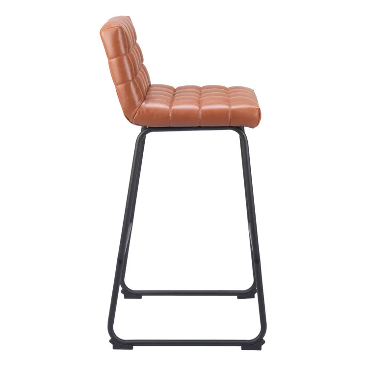 Set of Two 30" Brown And Black Faux Leather And Steel Bar Height Bar Chairs