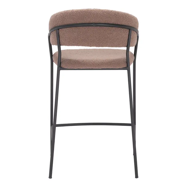Set of Two 26" Brown and Black Shearling and Steel Low Back Counter Height Bar Chairs