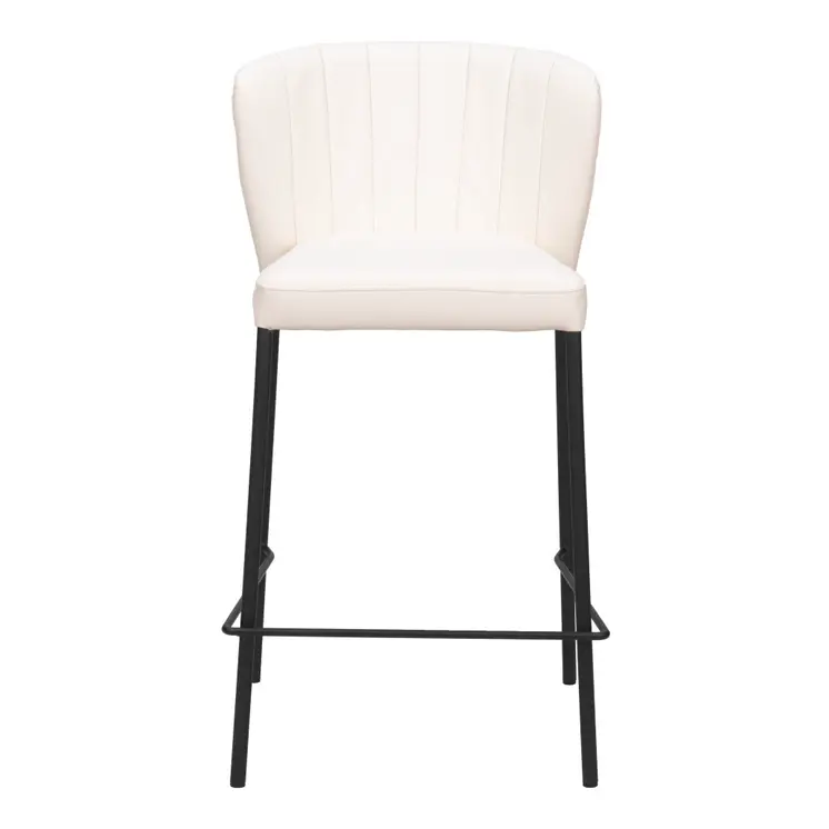 Set of Two 26" Cream And Black Faux Leather And Steel Counter Height Bar Chairs