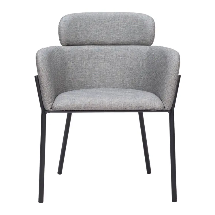 Set of Two Gray and Black Upholstered Faux Leather Dining Arm Chairs