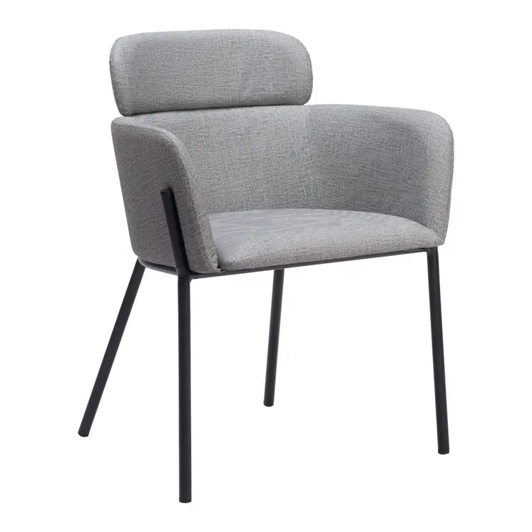 Set of Two Gray and Black Upholstered Faux Leather Dining Arm Chairs