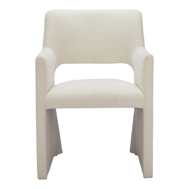 White Upholstered Faux Linen Dining Arm Chair