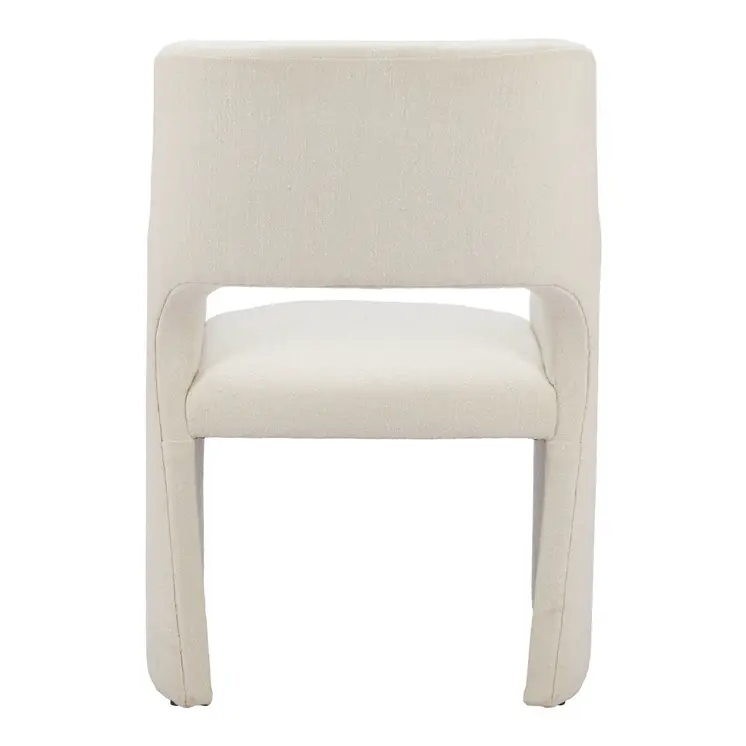 White Upholstered Faux Linen Dining Arm Chair