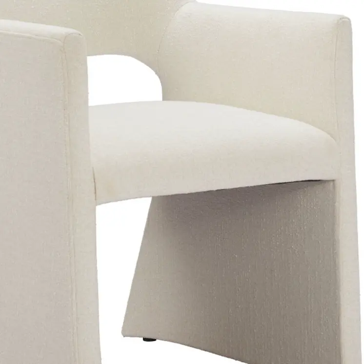 White Upholstered Faux Linen Dining Arm Chair