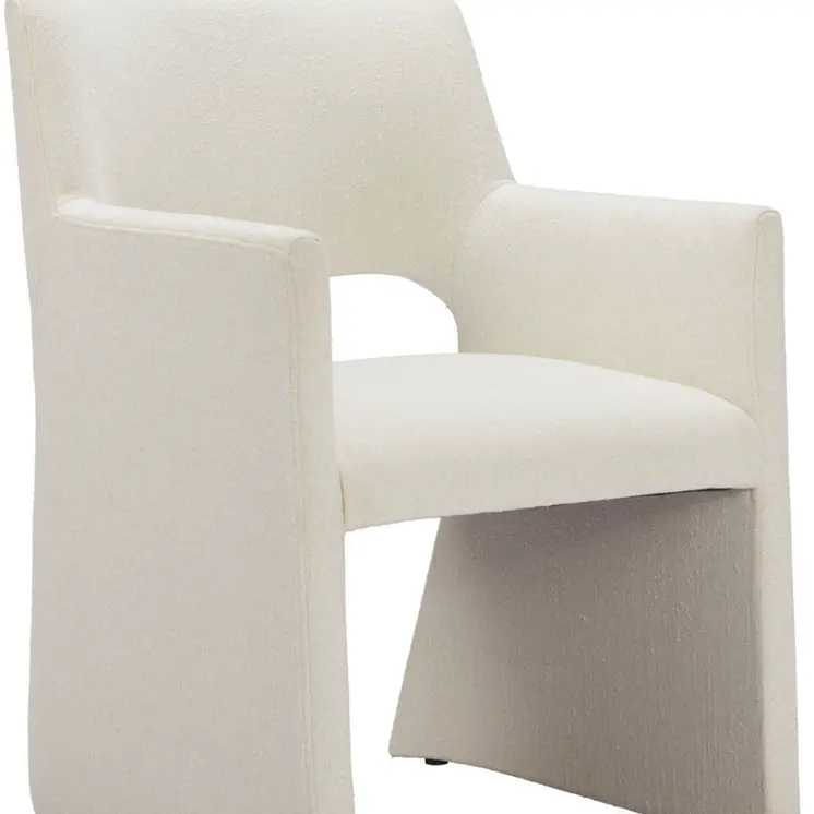 White Upholstered Faux Linen Dining Arm Chair