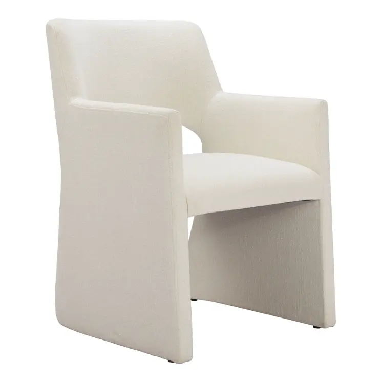White Upholstered Faux Linen Dining Arm Chair