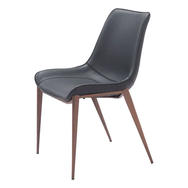 Set of Two Black and Brown Upholstered Faux Leather Dining Side Chairs