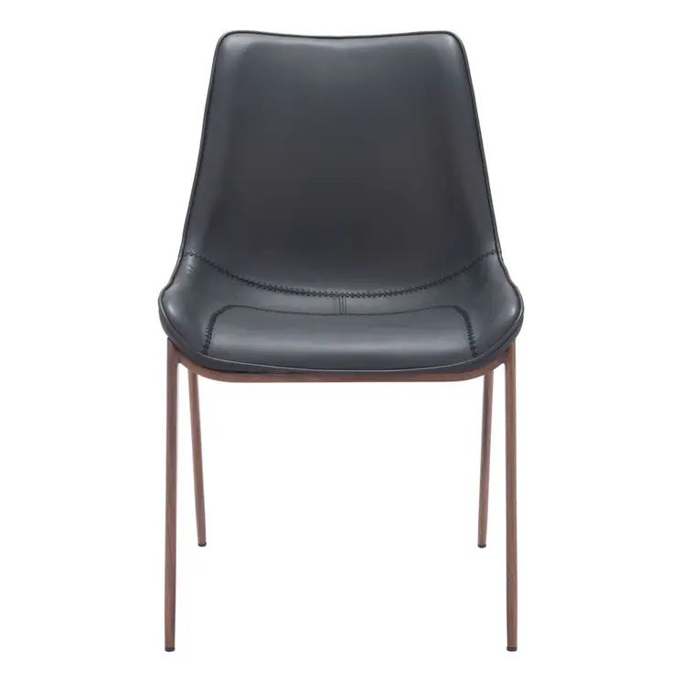 Set of Two Black and Brown Upholstered Faux Leather Dining Side Chairs