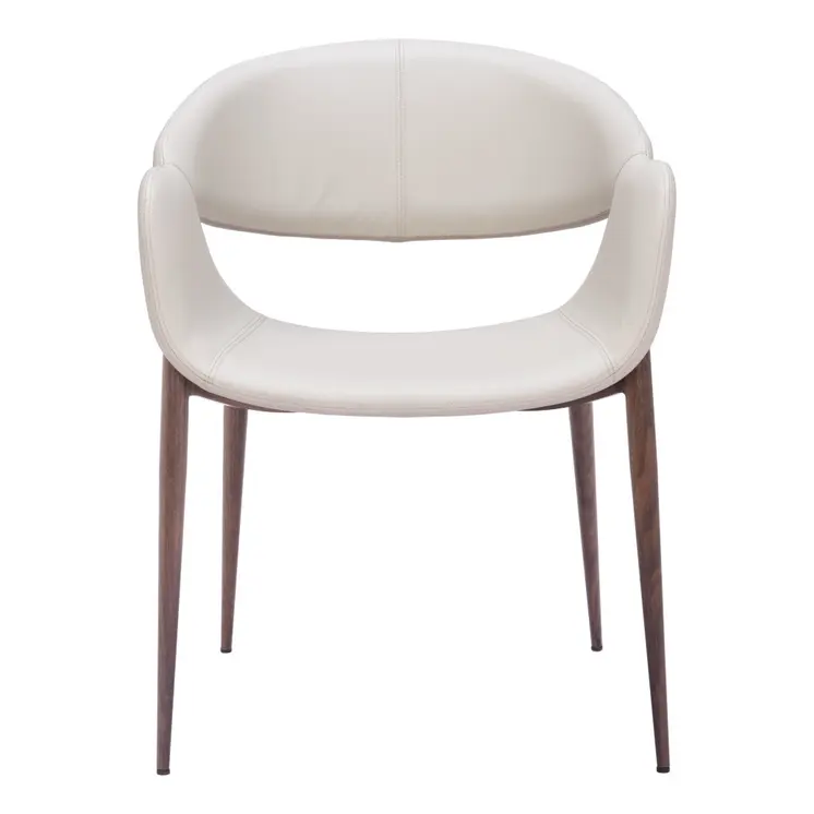 Set of Two Beige and Brown Upholstered Faux Leather Open Back Dining Arm Chairs