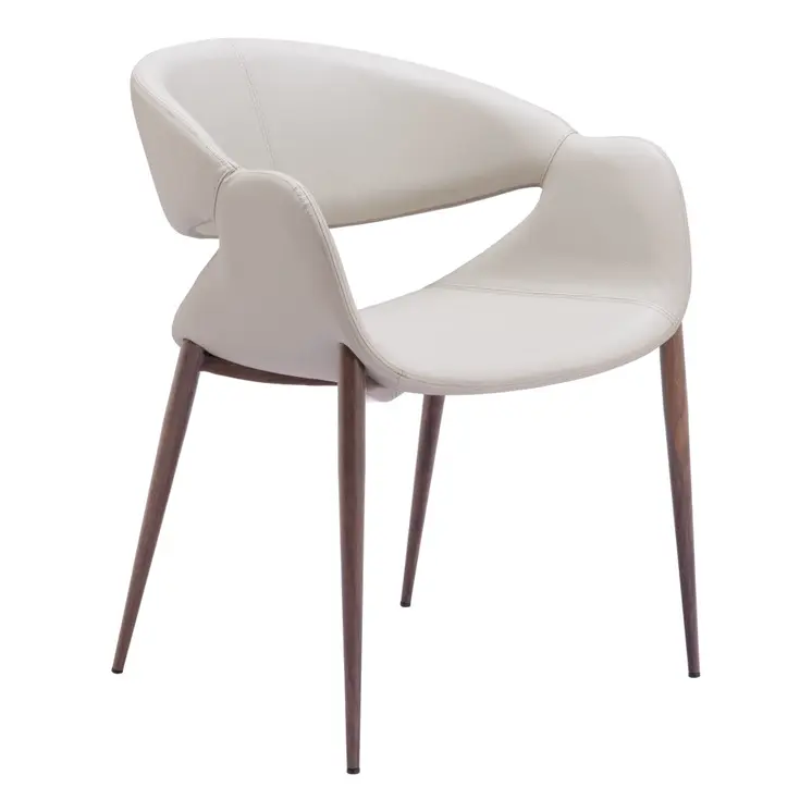 Set of Two Beige and Brown Upholstered Faux Leather Open Back Dining Arm Chairs