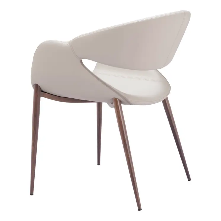 Set of Two Beige and Brown Upholstered Faux Leather Open Back Dining Arm Chairs