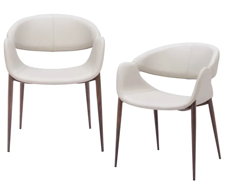 Set of Two Beige and Brown Upholstered Faux Leather Open Back Dining Arm Chairs