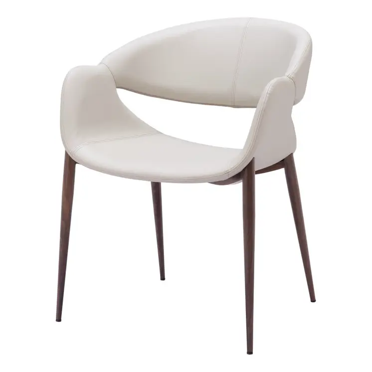 Set of Two Beige and Brown Upholstered Faux Leather Open Back Dining Arm Chairs