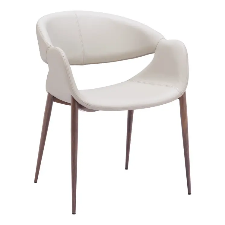 Set of Two Beige and Brown Upholstered Faux Leather Open Back Dining Arm Chairs