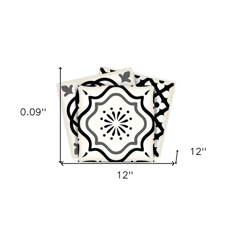 12" X 12" Black and White Multi Peel and Stick Removable Tiles