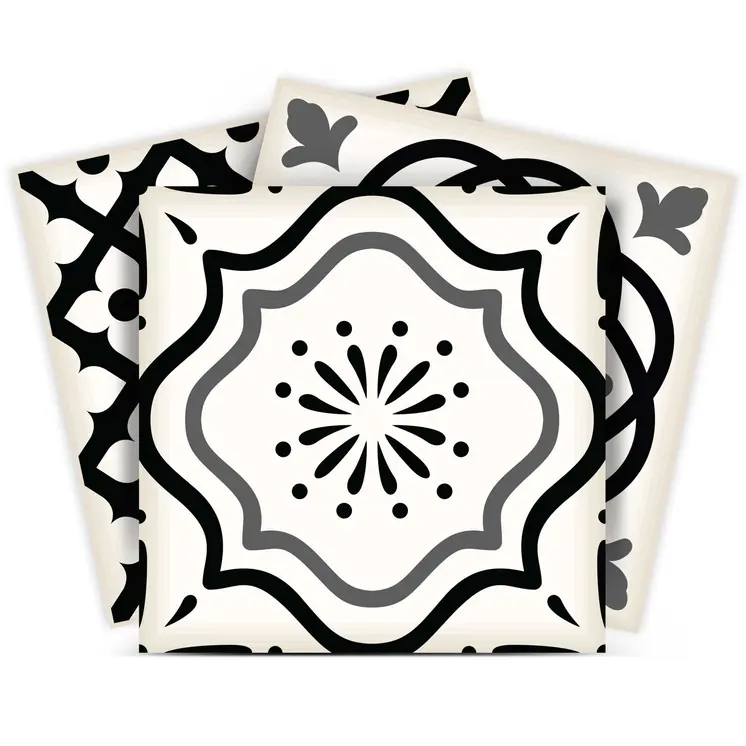 12" X 12" Black and White Multi Peel and Stick Removable Tiles
