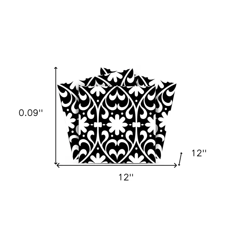 12" X 12" Black and White Floral Peel and Stick Removable Tiles
