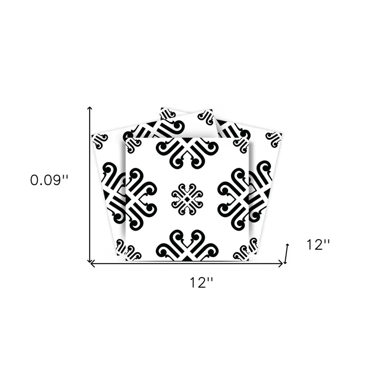 12" X 12" Black and White Daisy Peel and Stick Removable Tiles