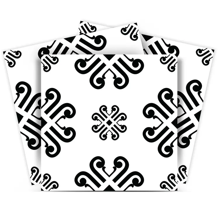 12" X 12" Black and White Daisy Peel and Stick Removable Tiles