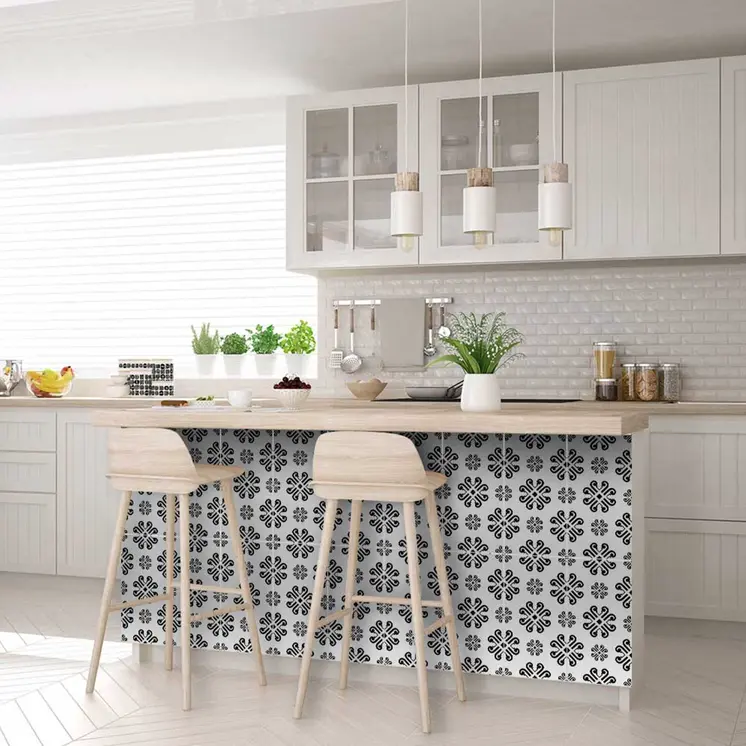 12" X 12" Black and White Daisy Peel and Stick Removable Tiles