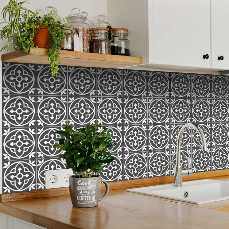 12" X 12" Tulipa Gray and White Peel and Stick Removable Tiles