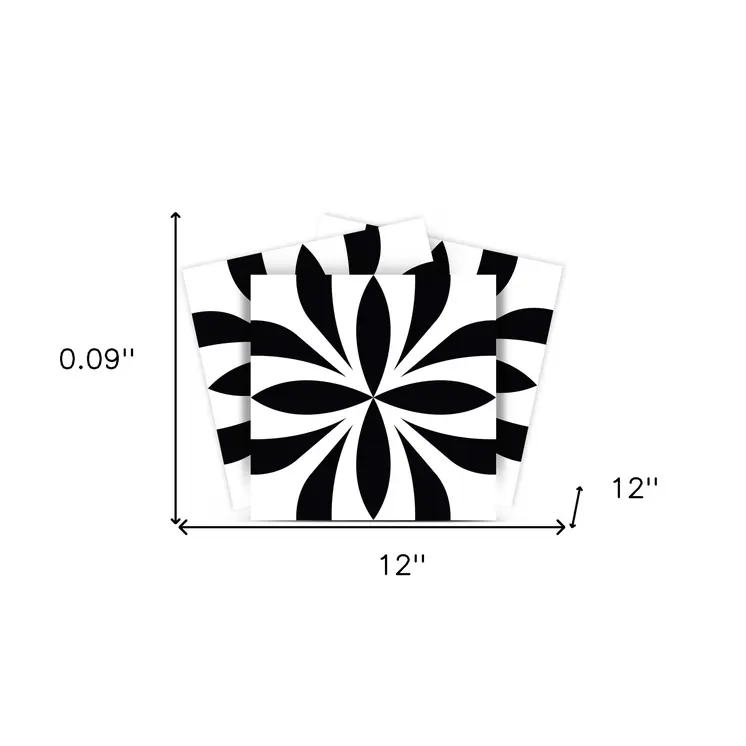 12" X 12" Black and White Colla Peel and Stick Removable Tiles