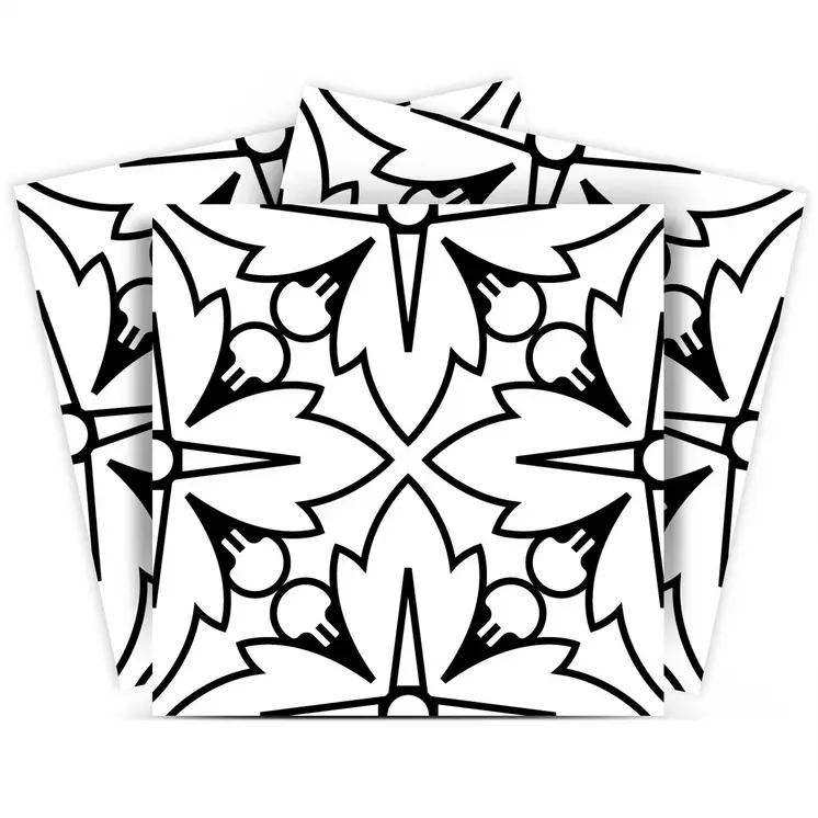 12" X 12" White and Black Cross Peel and Stick Removable Tiles
