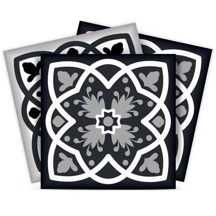 12" X 12" Black White and Gray Baz Peel and Stick Removable Tiles