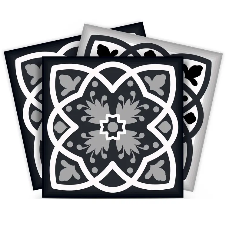 12" X 12" Black White and Gray Baz Peel and Stick Removable Tiles