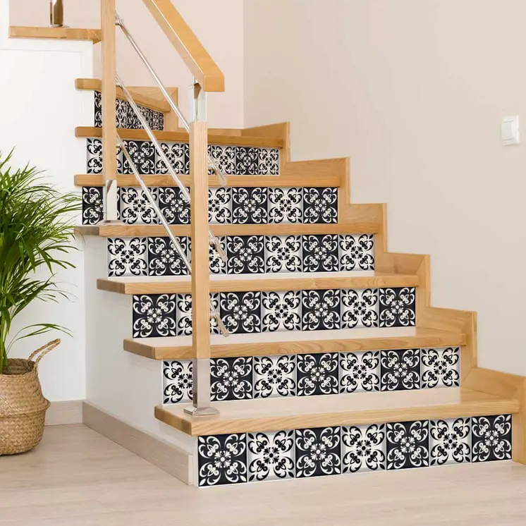 12" X 12" Black and White Quatro Peel and Stick Removable Tiles