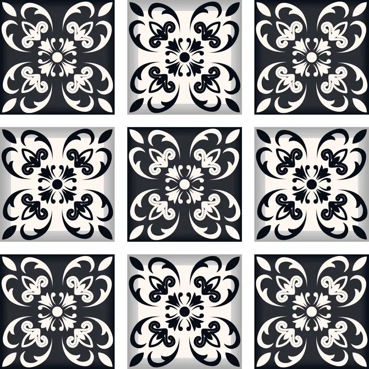 12" X 12" Black and White Quatro Peel and Stick Removable Tiles