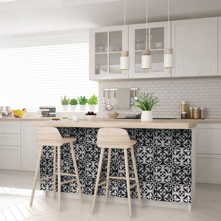 12" X 12" Black and White Quatro Peel and Stick Removable Tiles