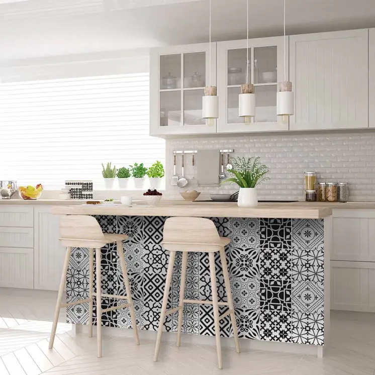 12" X 12" Black and White Mash Peel and Stick Removable Tiles
