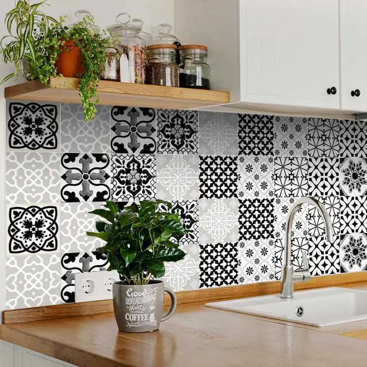 12" X 12" Black White and Gray Bella Peel and Stick Tiles