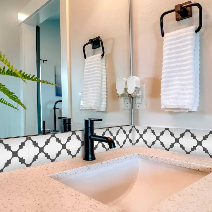 12" X 12" Dark Gray and White Tri Peel and Stick Tiles
