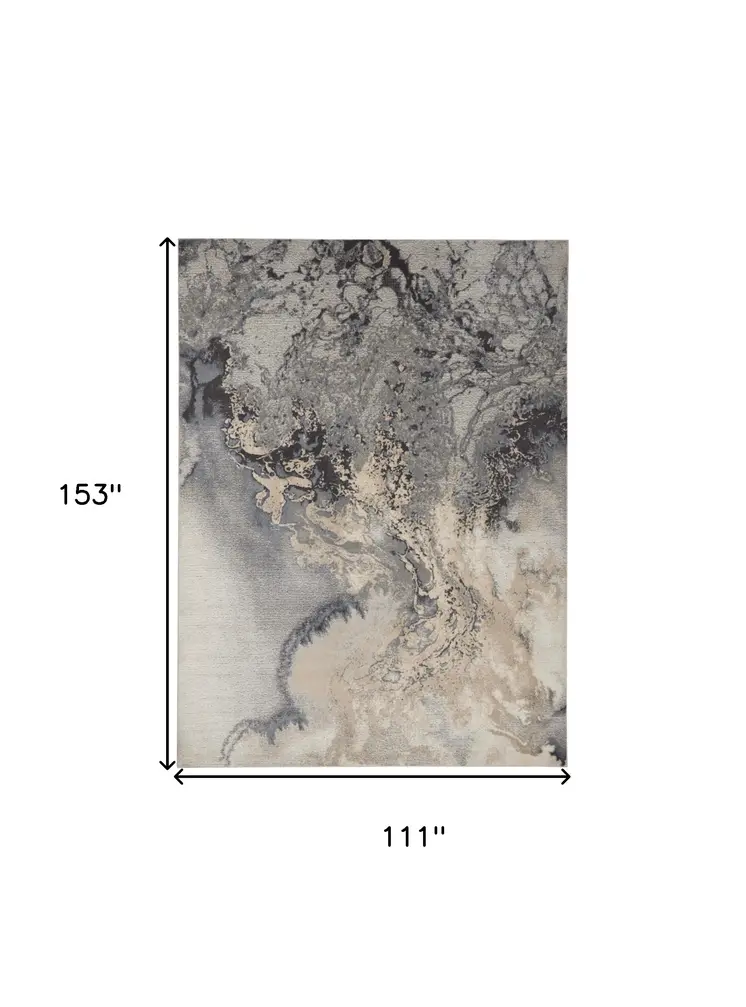 9' X 13' Gray Black and Ivory Abstract Area Rug