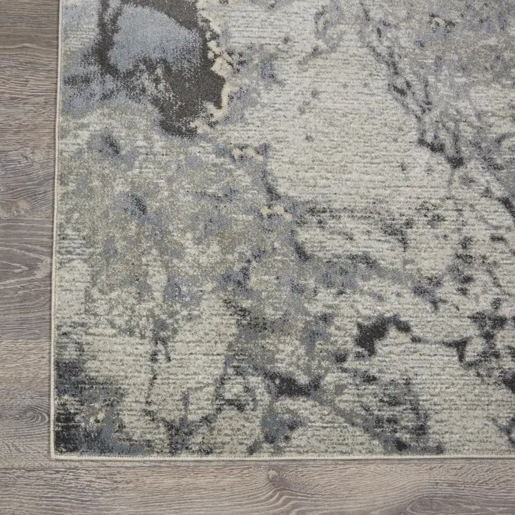 9' X 13' Gray Black and Ivory Abstract Area Rug