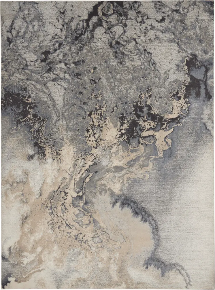 9' X 13' Gray Black and Ivory Abstract Area Rug