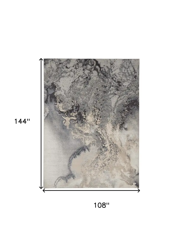 9' X 12' Gray Black and Ivory Abstract Area Rug