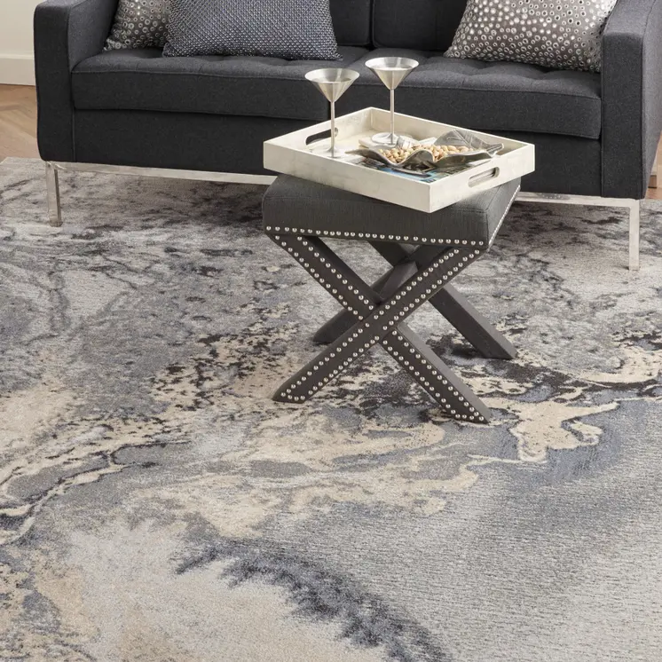 9' X 12' Gray Black and Ivory Abstract Area Rug