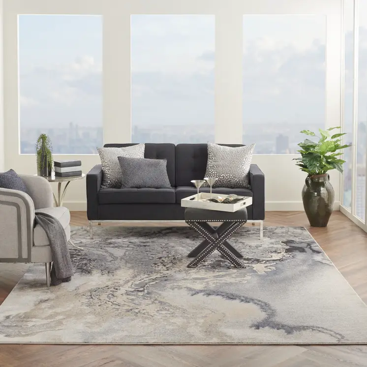 10' X 14' Gray Beige and Ivory Abstract Area Rug