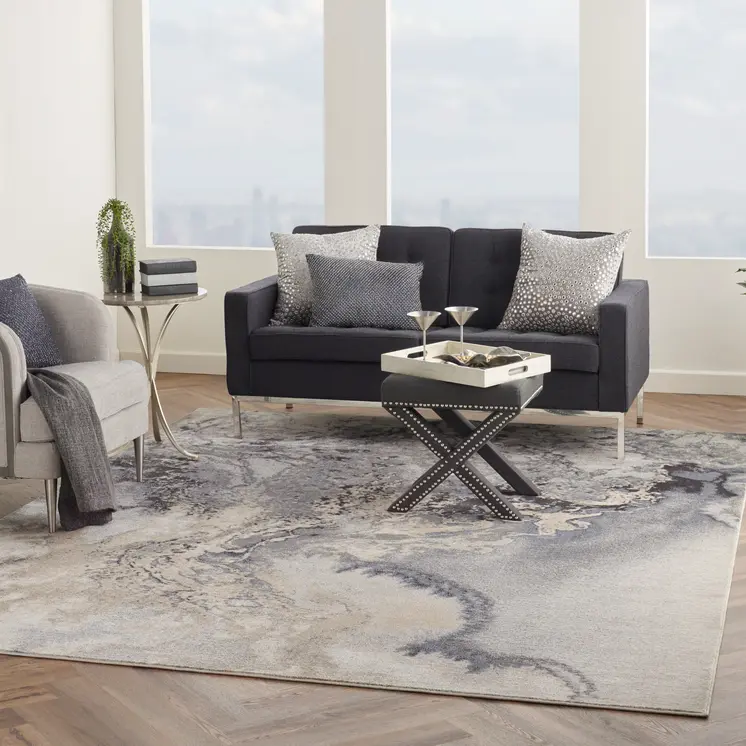 10' X 14' Gray Beige and Ivory Abstract Area Rug