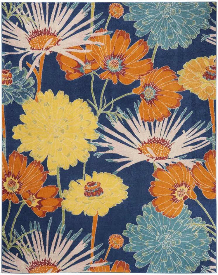 9' X 12' Blue Botanical Leaves Power Loom Area Rug