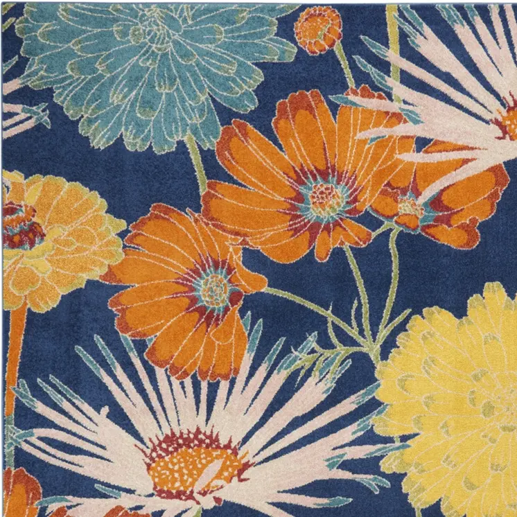 9' X 12' Blue Botanical Leaves Power Loom Area Rug