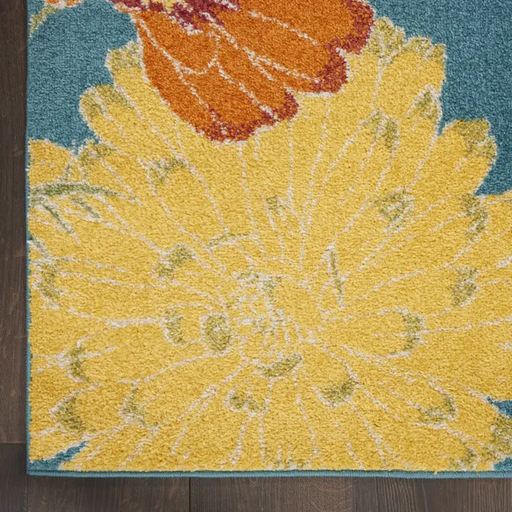 9' X 12' Blue Botanical Leaves Power Loom Area Rug