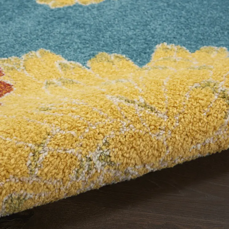 9' X 12' Blue Botanical Leaves Power Loom Area Rug
