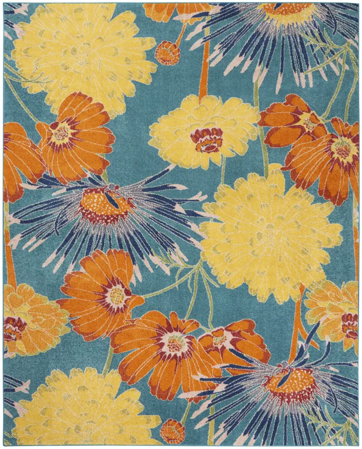 9' X 12' Blue Botanical Leaves Power Loom Area Rug